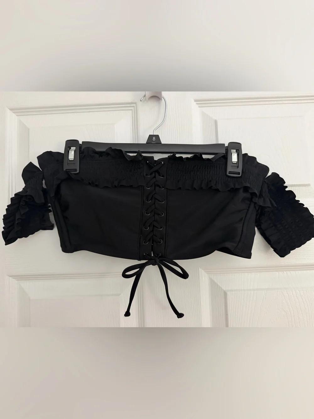Xhilaration Black Ruffled Lace-Up Bandeau Top